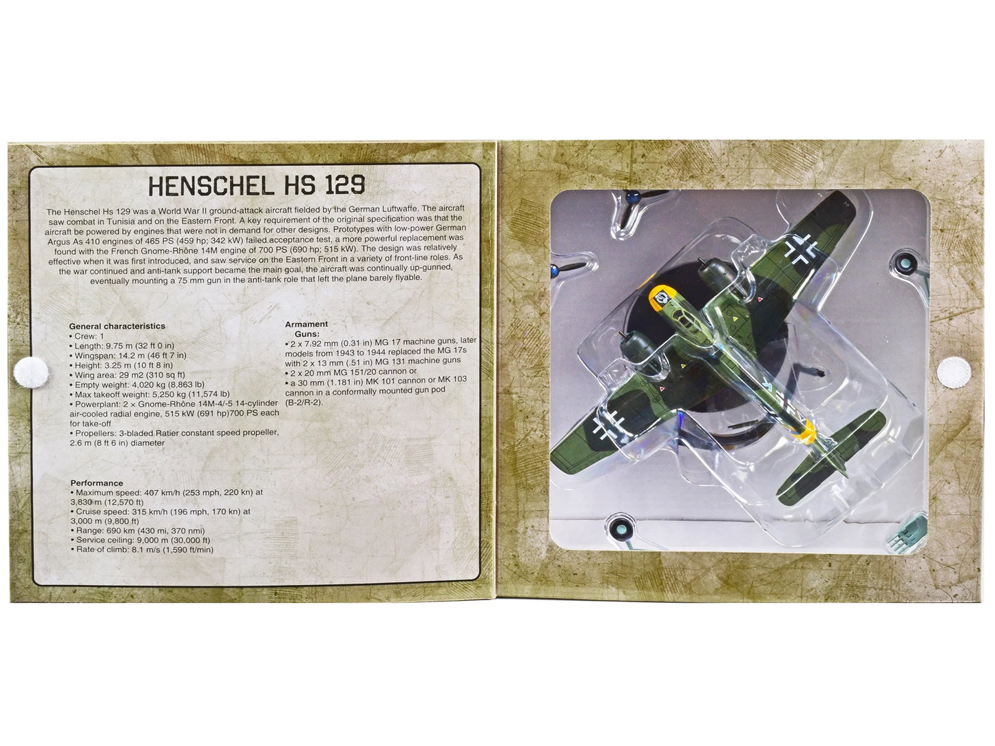 Henschel HS 129 Aircraft (Germany 1942) 1/72 Diecast Model by Warbirds of WWII S176456
