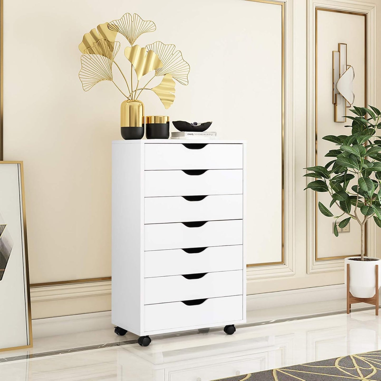 White 7-Drawer Rolling File Cabinet for Home Office N677355