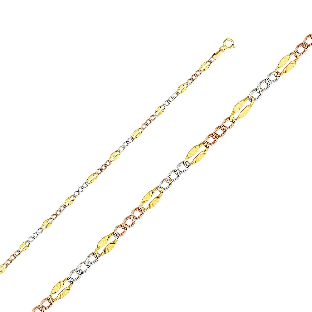 14k Tri Color Italian Gold DC Stamped Figaro Chain Link Necklace 3.7mm