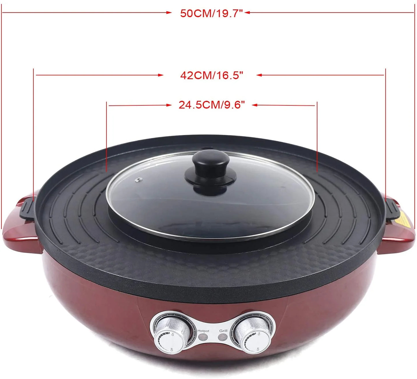 Miumaeov 2 in 1 Electric Smokeless BBQ Grill and Hot Pot, Dual Temperature Control, 3.6L P2308