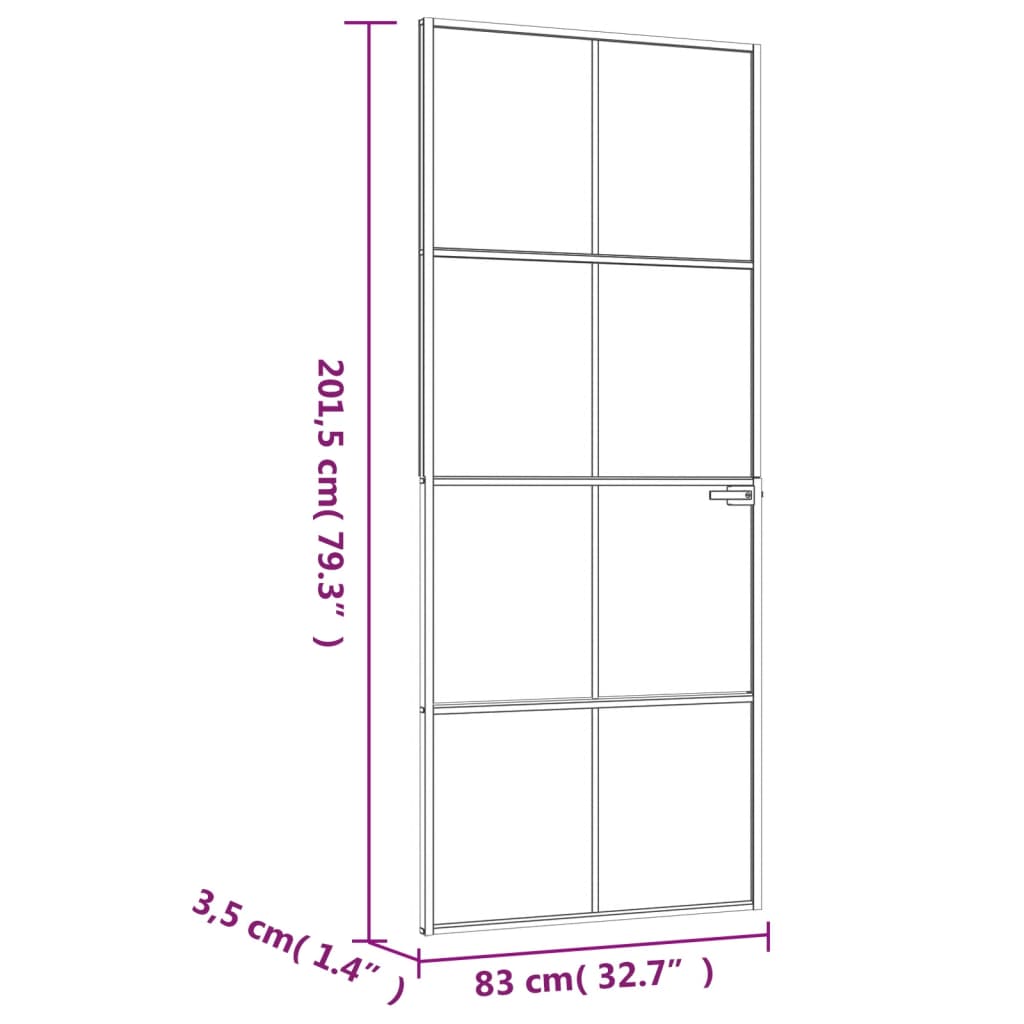 Interior Door Black 32.7"x79.3" Tempered Glass & Aluminum W273