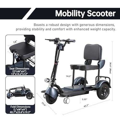 Folding 3-Wheel Mobility Scooter for Adults, 20 Miles Range, Blue Y5062