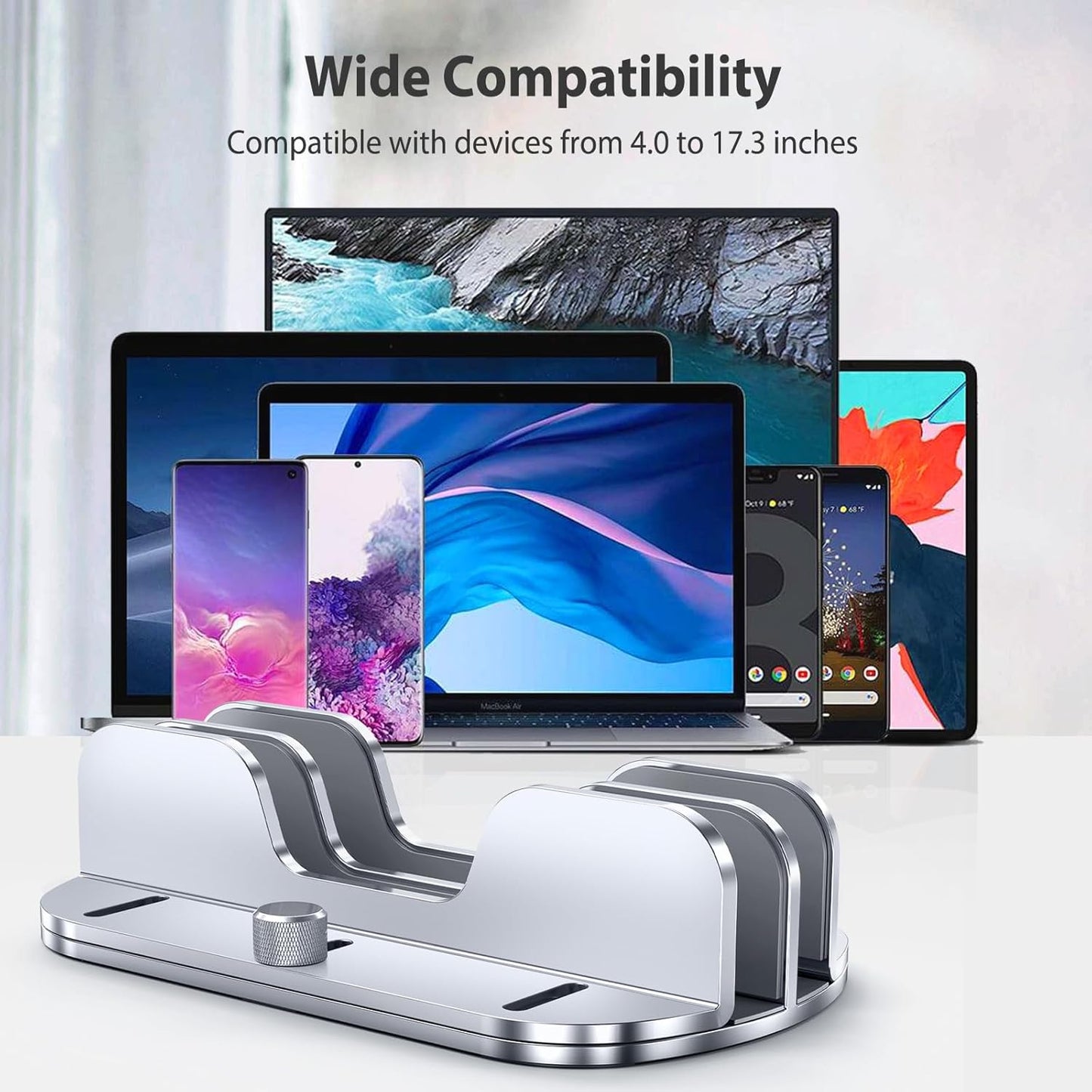 Aluminium Vertical Laptop Stand for Desk, Dual Slots, Fits Up to 17.3-Inch Laptops T5157