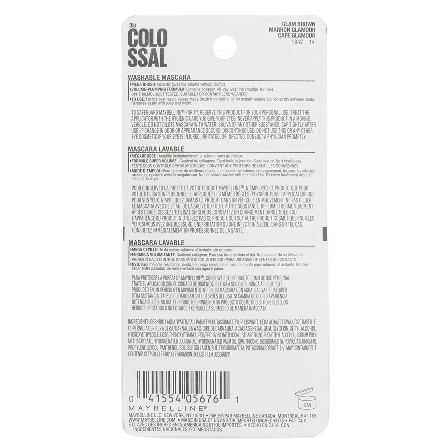 Maybelline The Colossal Washable Mascara - Glam Brown 9.2ml Q509