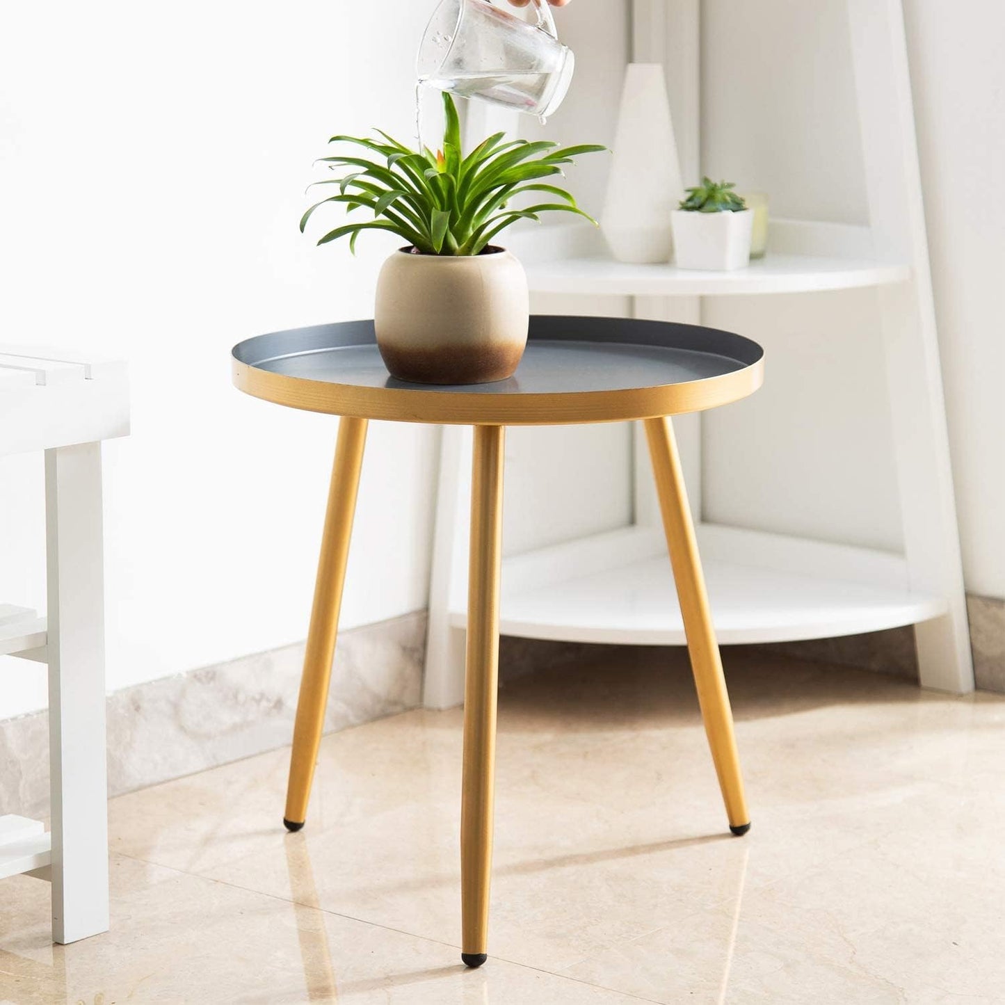 AOJEZOR End Tables Set of 2, Metal Round Side Table, Black/Grey and Gold Q855