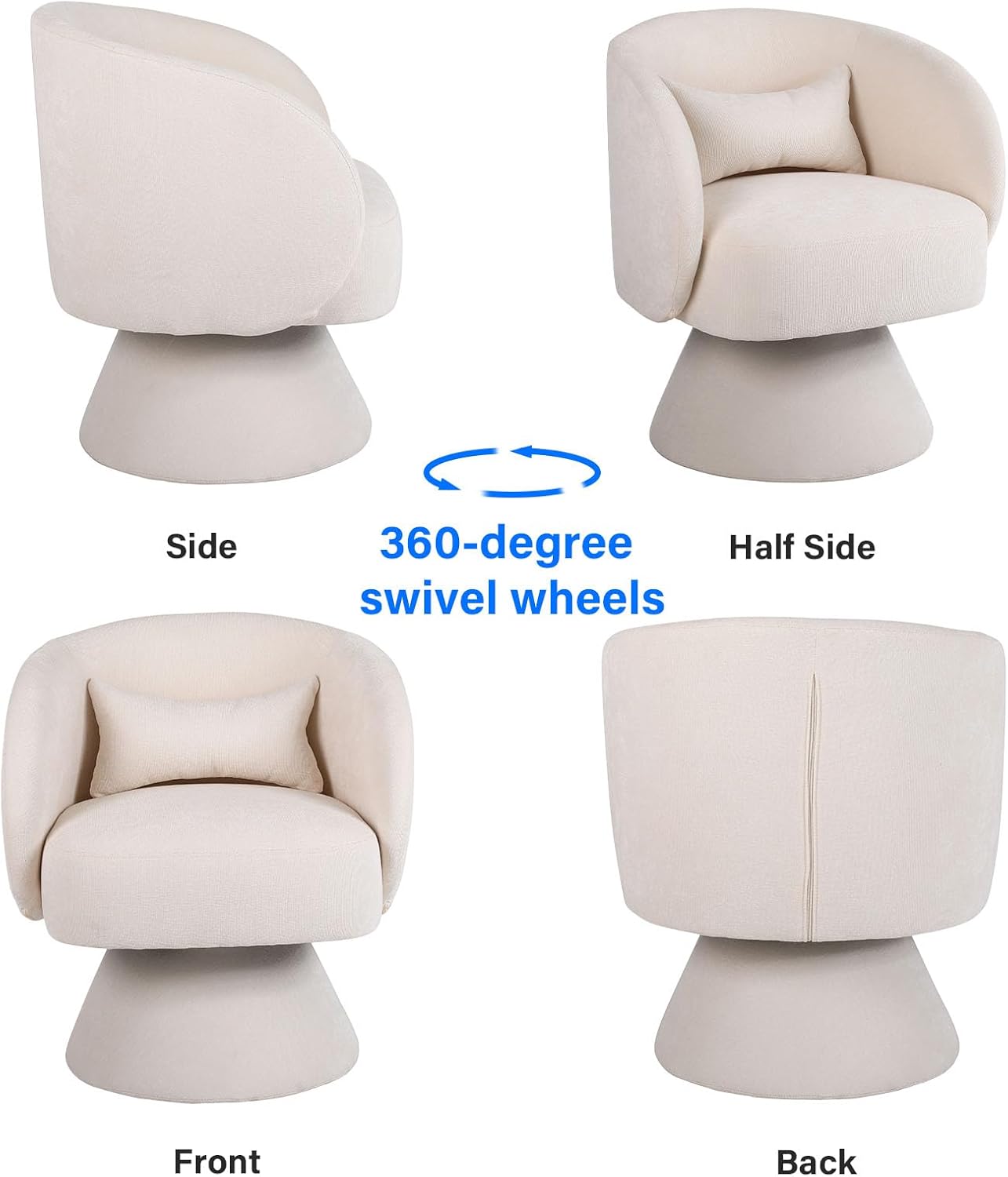 Swivel Barrel Chair with Pillow, Linen Fabric Accent Chair for Living Room Bedroom, Beige W4529