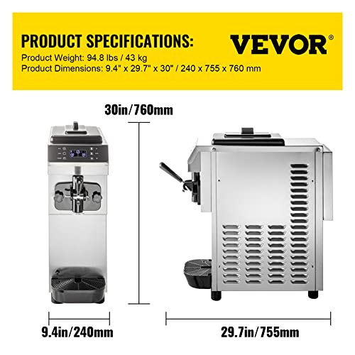 VEVOR Soft Serve Ice Cream Machine, 3.4 Gal/H, Single Flavor, 1200W Countertop N839059