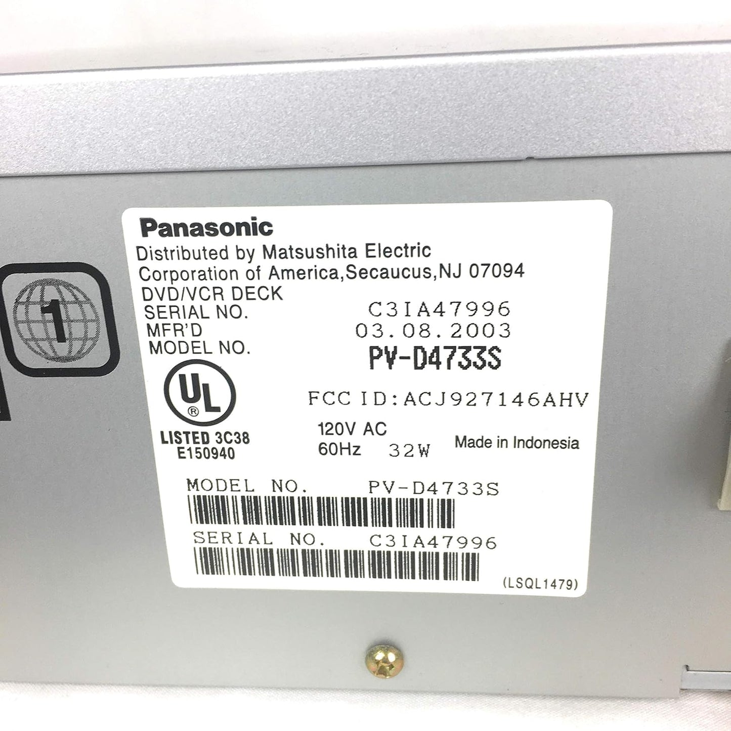 Panasonic PV-D4733S DVD/VCR Combo Deck E80639
