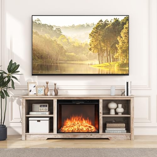COSTWAY Electric Fireplace TV Stand for TVs up to 75 Inches, 1500W Heater, Black B106