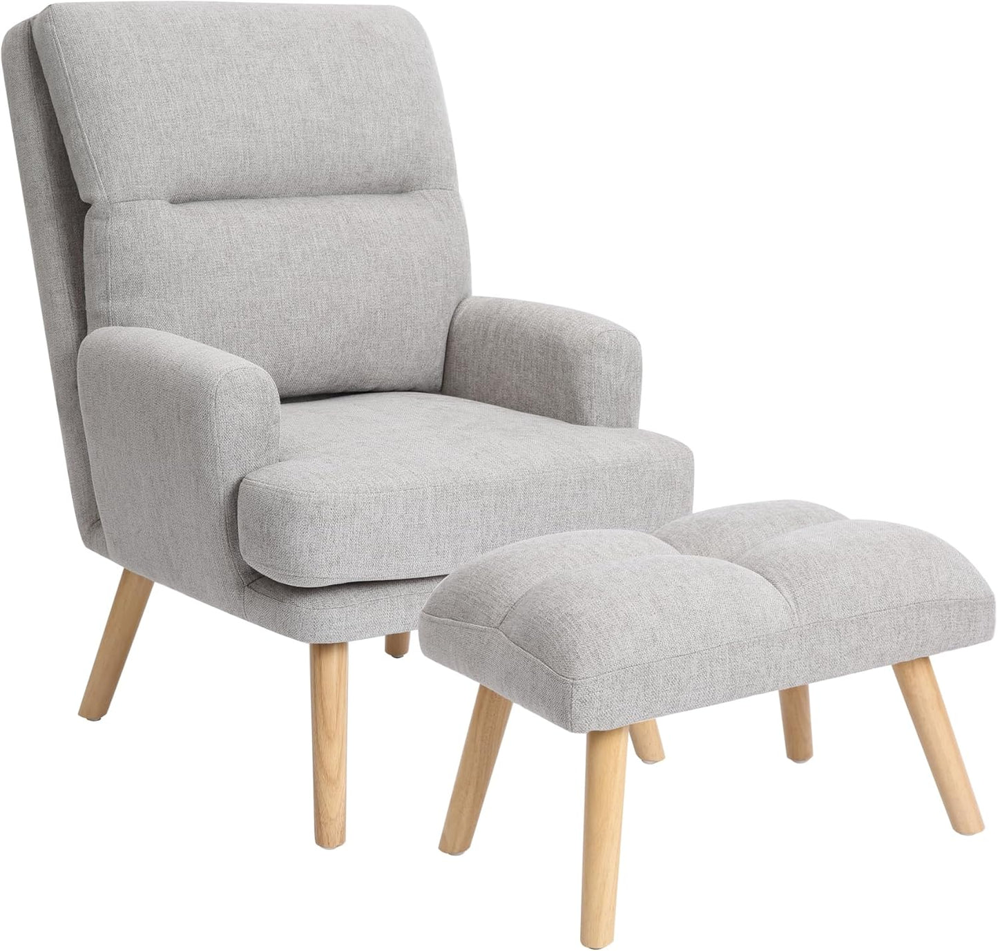 ComfyCozy Decorative Chair Set with Footstool, Adjustable Backrest, Wooden Legs A252
