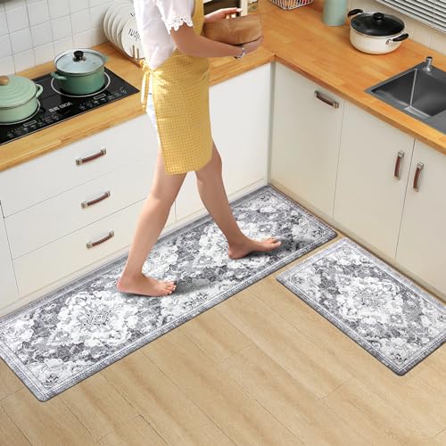Anti Fatigue Kitchen Mats 2 Piece Set Cushioned Waterproof Non-Skid Blue Gray H53291