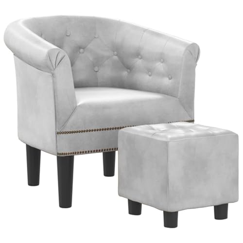 Silver Faux Leather Tub Chair with Footstool A72439