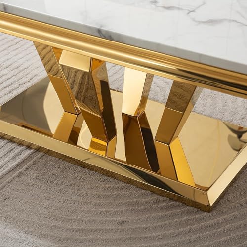 Gold Faux Marble Coffee Table Set of 4 with Console and End Tables Q776