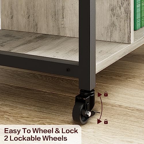 IDEALHOUSE Under Desk Printer Stand with Power Outlets, USB Ports, Storage Shelf, Wheels, Rustic Gray P958454