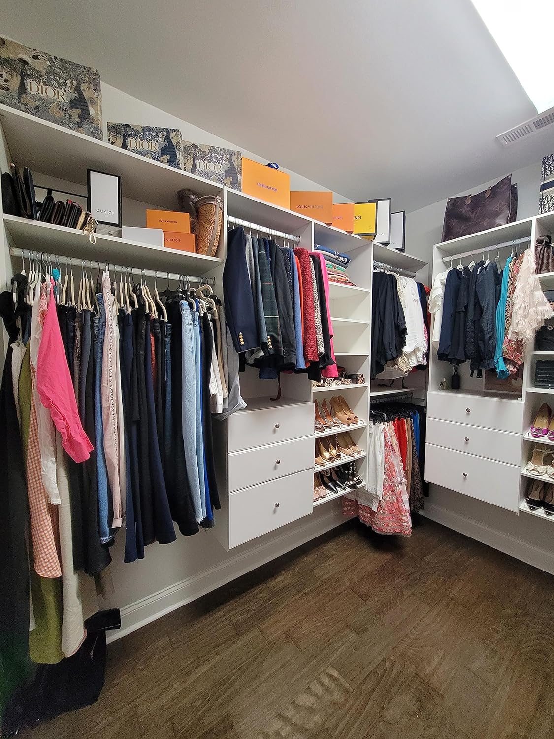 Dual Tower Closet Storage Organizer with Shelves and Drawers, White Y8278