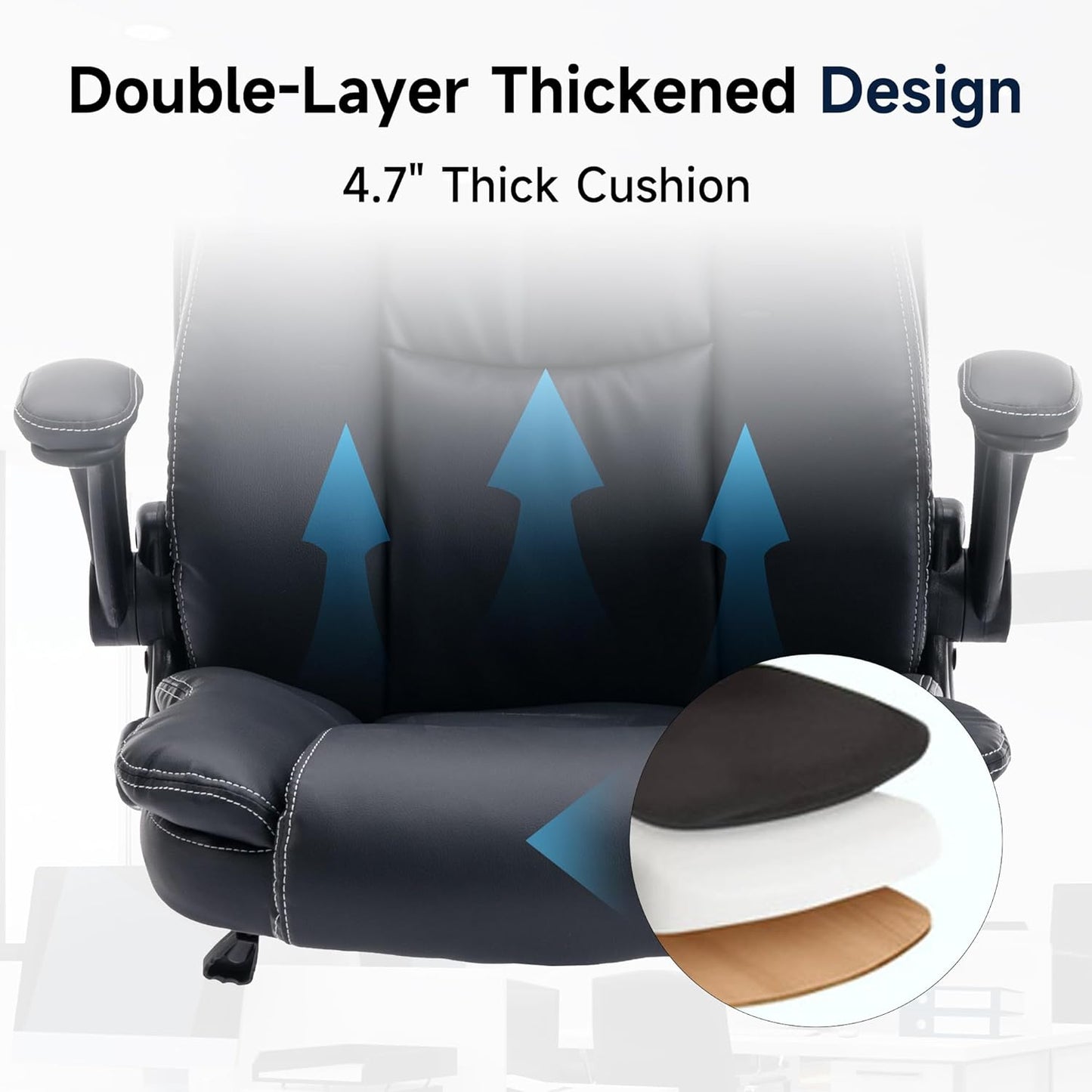 Big and Tall Office Chair with Flip-up Armrest, PU Leather, Black J193736