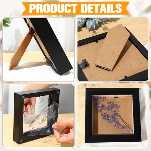 6 Pieces Shadow Box 5x5 and 5x7 Inch Wood Display Case for Photos, Crafts, Black I963