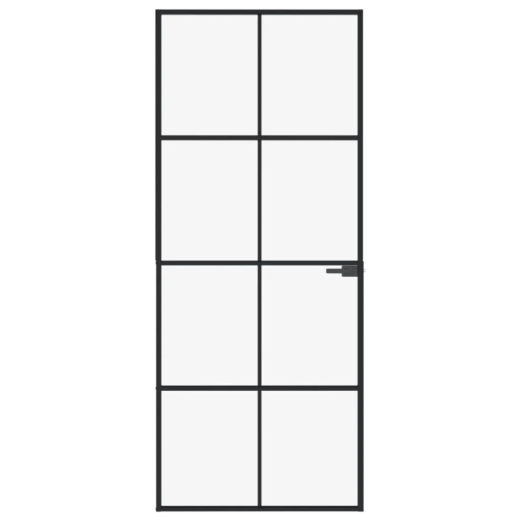 Interior Door Black 32.7"x79.3" Tempered Glass & Aluminum W273