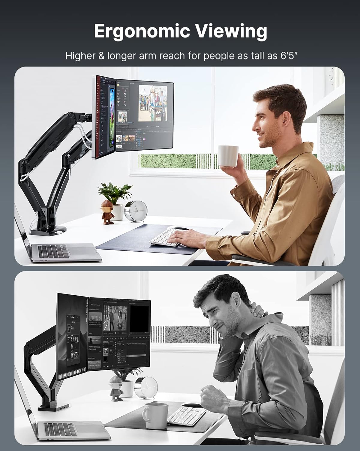 HUANUO Dual Monitor Stand for 13-35 inch, VESA Mount with Clamp Base, Black A763
