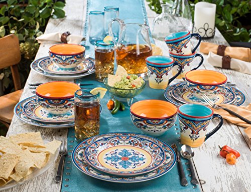 Euro Ceramica Zanzibar 16 Piece Dinnerware Set, Service for 4, Blue and Yellow L9181