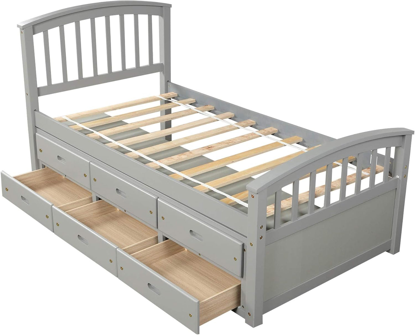 Harper & Bright Designs Twin Size Solid Wood Platform Storage Bed with 6 Drawers M555906