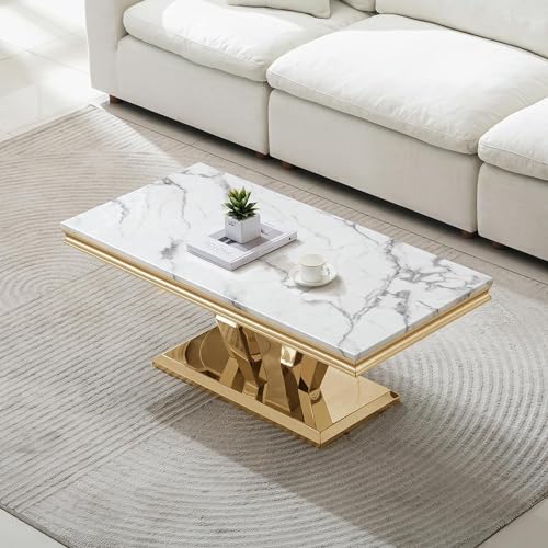 Gold Faux Marble Coffee Table Set of 4 with Console and End Tables Q776