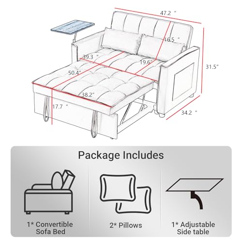 3 in 1 Convertible Sleeper Sofa Bed Futon Loveseat with Pillows, Black E19326