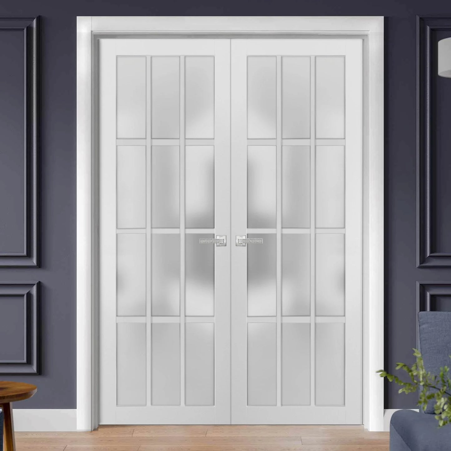 Solid French Double Doors 48 x 80 inches Frosted Glass T7554