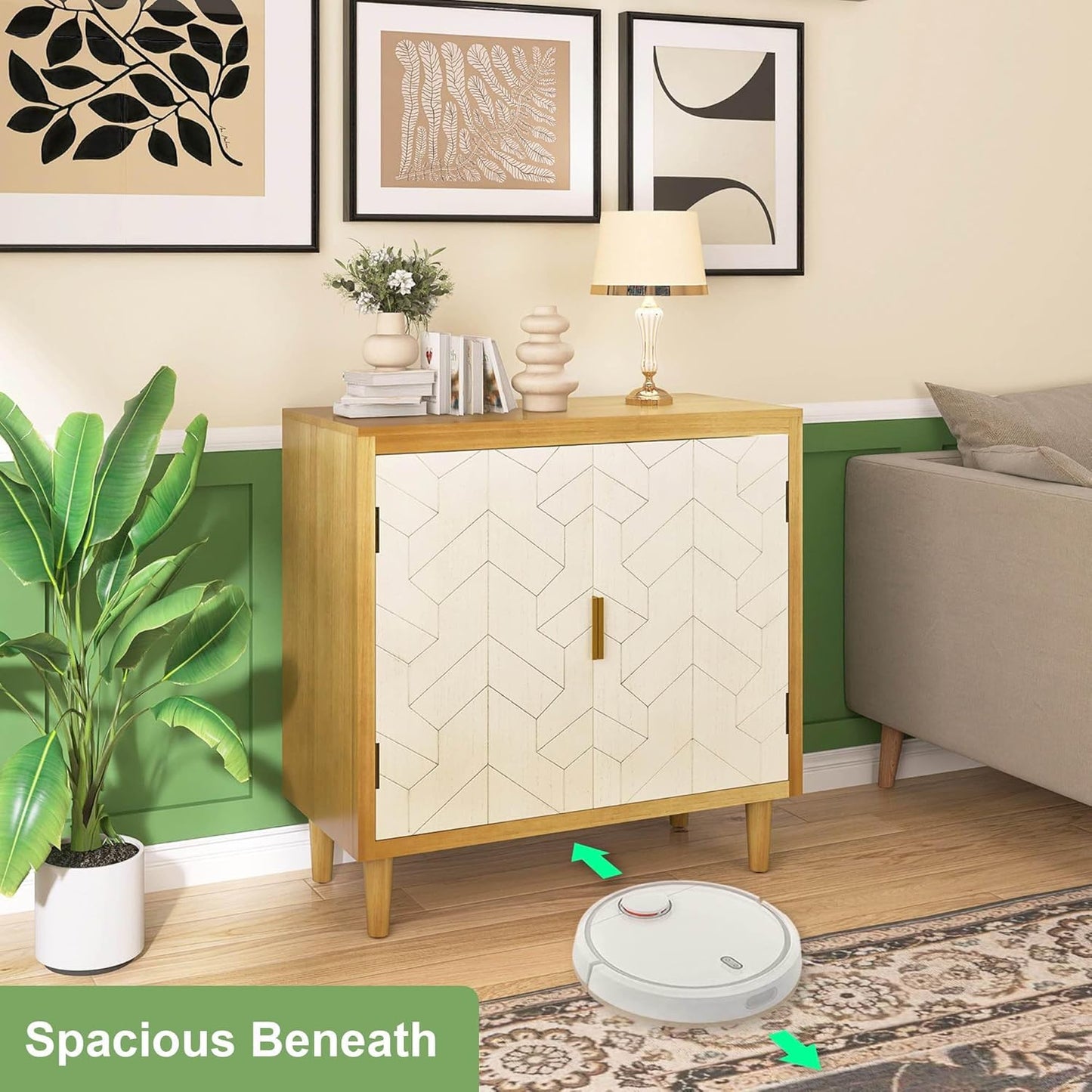 Hand-Carved Sideboard Buffet Cabinet with Solid Pine Legs, Caramel Oak G66697