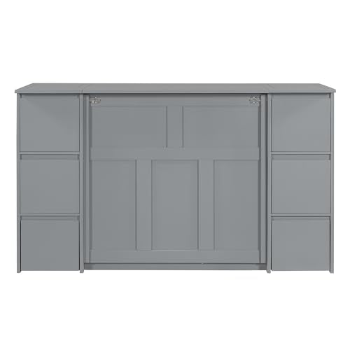 Merax Murphy Bed Full Size with Storage and USB Ports, White R4587