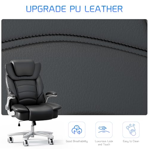 Big and Tall Office Chair 400lb Wide Seat High Back Leather Executive with Flip-up Arms P130