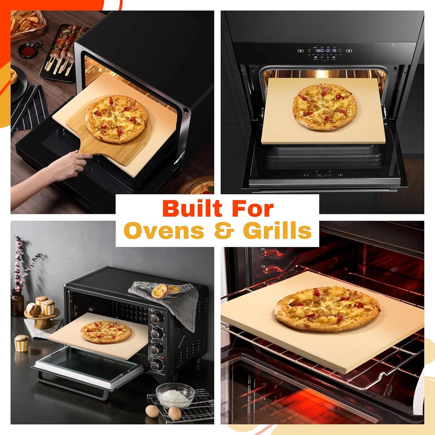 Pizza Stone Set of 3 with Wooden Peel and Stainless Steel Cutter A759