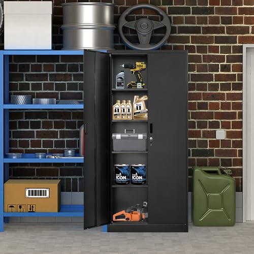 Metal Storage Cabinet 72" Lockable Garage Tool Cabinet with Doors and Shelves A825