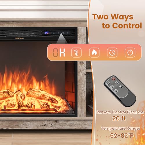 COSTWAY Electric Fireplace TV Stand for TVs up to 75 Inches, 1500W Heater, Black B106