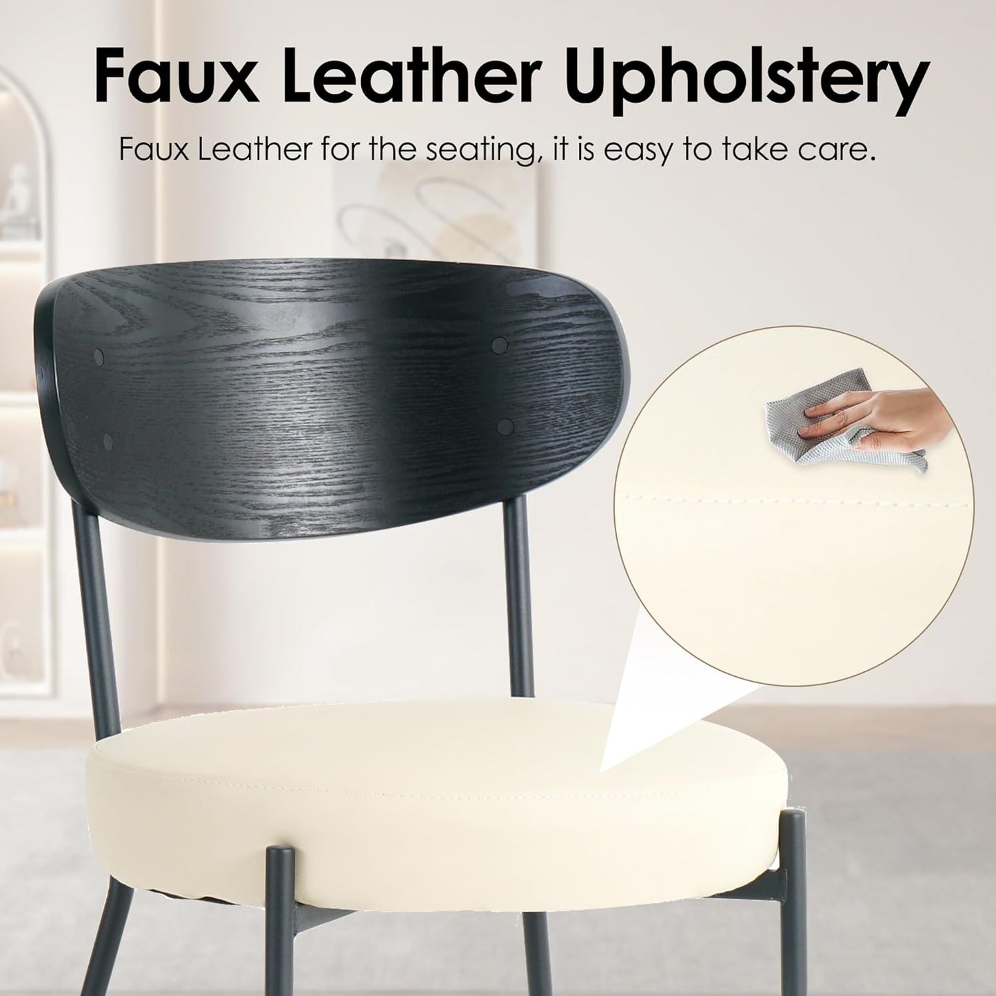 RGZ Round Glass Dining Table Set for 4, Mid Century Modern, 40'' with Beige PU Faux Leather Chairs A12551