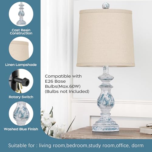 PARTPHONER Traditional Table Lamp Set of 2, Rustic Farmhouse, 22" with Linen Shades, Green Y93862