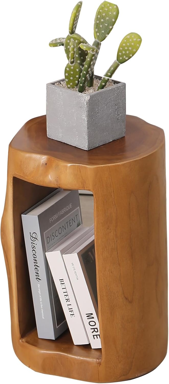 Teak Live Edge Tree Stump Side Table, 16" Tall Z20585