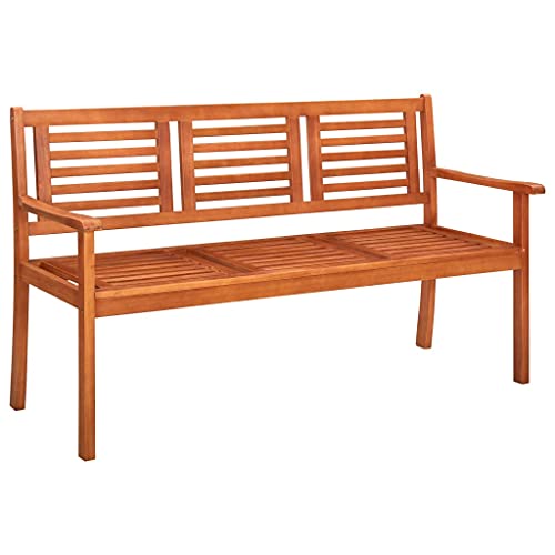 Patio Benches 3-Seater Patio Bench 59.1" Solid Eucalyptus Wood,Rustic Brown Eucalyptus Wood Patio Bench with Backrest for Outdoor Relaxation and Comfort Outdoor Furniture & Accessories