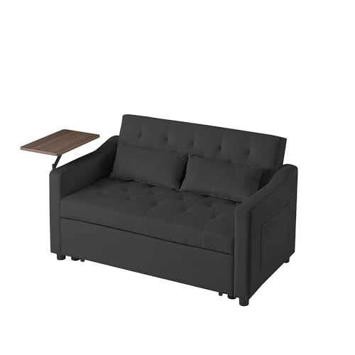 3-in-1 Loveseat Sleeper Sofa Bed with Storage Pockets, Velvet Convertible Chaise Lounge, Pink X424