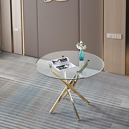 Glass Dining Table Set for 4 with 4 White Silver PU Leather Chairs A996581