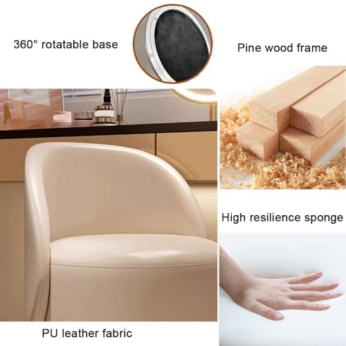 PU Leather Vanity Stool with 360° Rotatable Base, Brown E753201