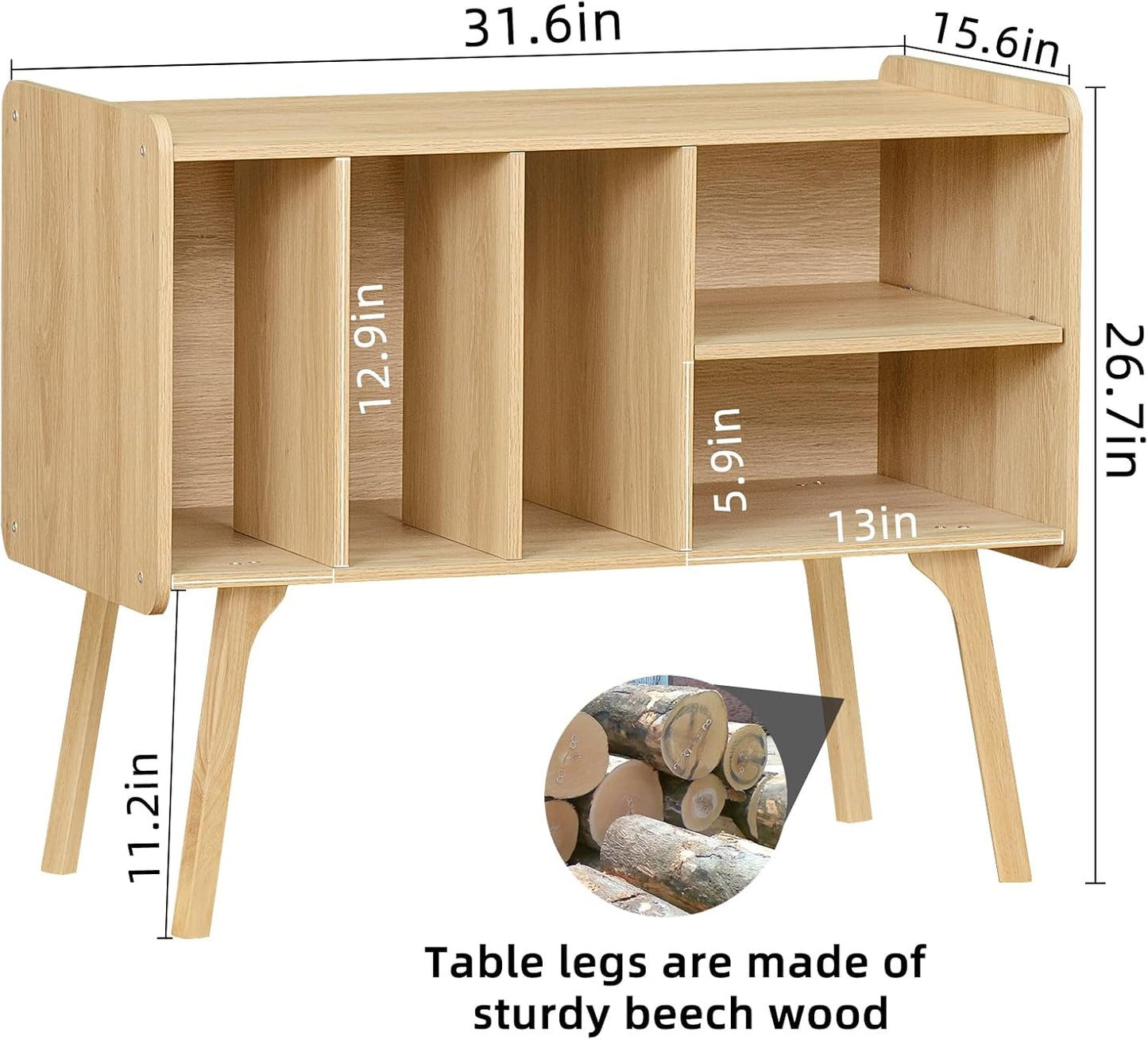 Lerliuo Record Player Stand with 4 Cabinet, Mid-Century Turntable Table K3086