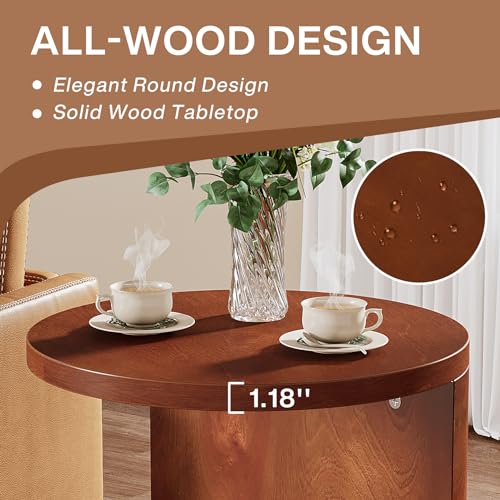 Tribesigns Solid Wood C-Shaped End Table, Set of 2, Walnut L691