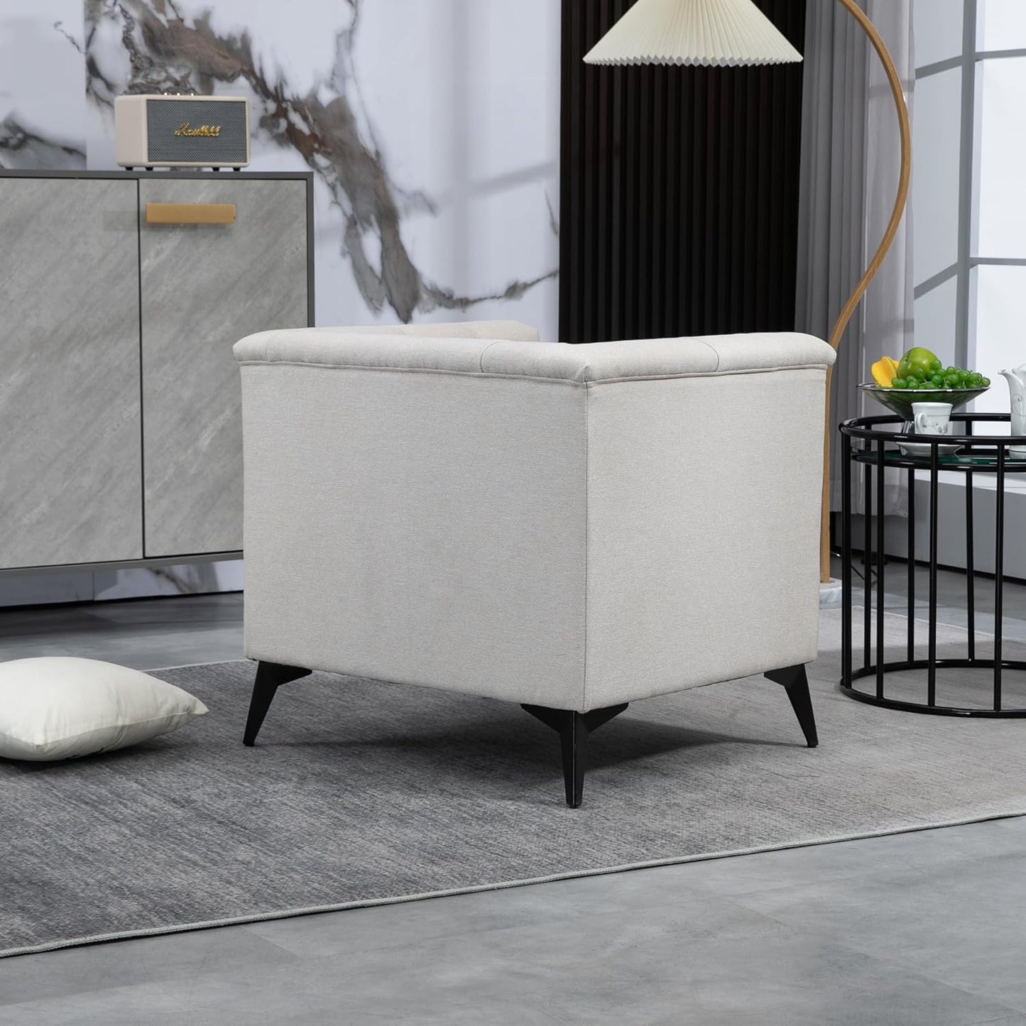 Accent Chair with Linen Fabric for Living Room Bedroom Office, Beige B94773