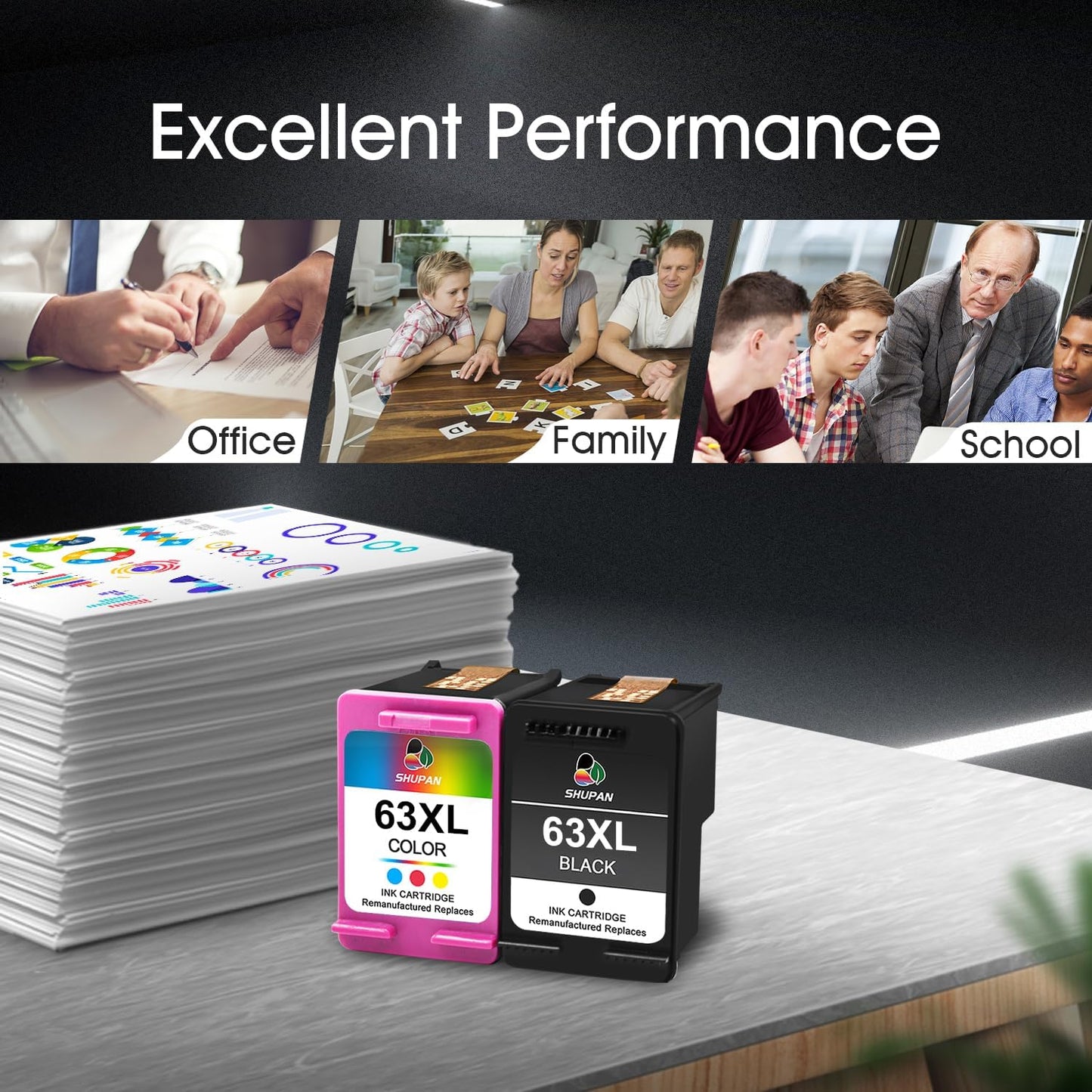 63XL Ink Cartridge Combo Pack Remanufactured for HP Printers N2120