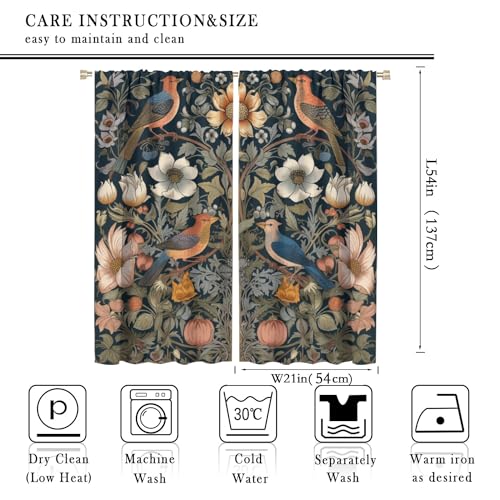 William Morris Style Blackout Curtains with Floral Bird Print Y107