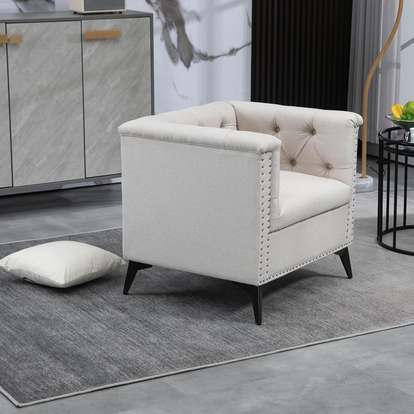 Accent Chair with Linen Fabric for Living Room Bedroom Office, Beige B94773