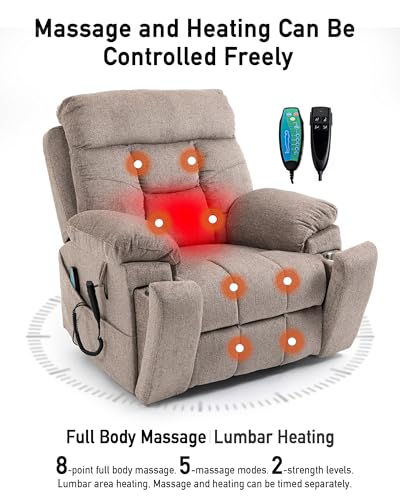 Large Power Lift Recliner Chair for Elderly with Heated Massage, Extra Wide Seat A72600