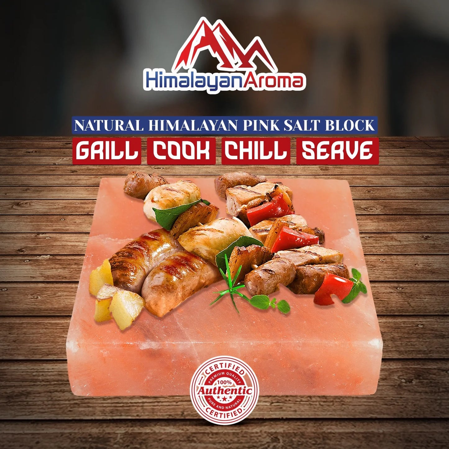 Himalayan Aroma - Himalayan Salt Block Cooking Plate, Perfect for Cooking, Grilling & Cutting, Antibacterial and Antimicrobial, 8"x8"x2"