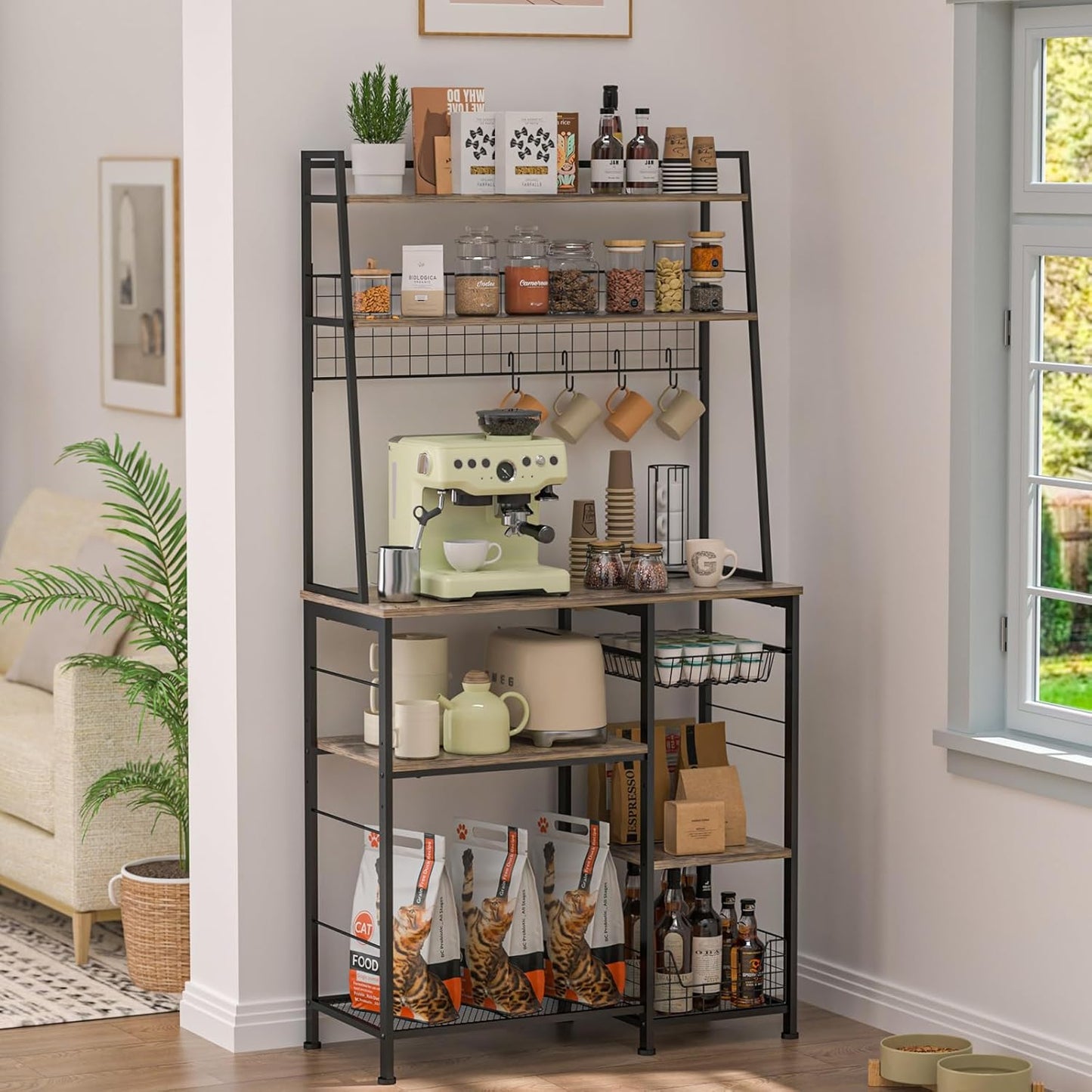 X-cosrack Coffee Bar Cabinet with Storage Shelves, Rustic Brown Z528